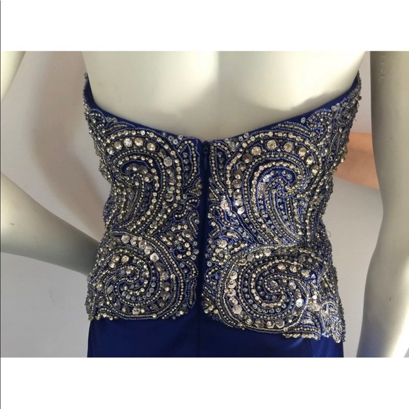Beaded strapless Blue Silver Maxi Dress Size 44 (US 12) - Picture 7 of 9